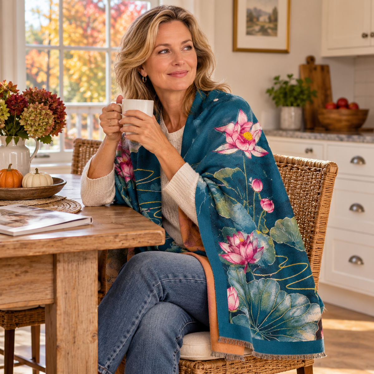 Blue Water Lilies Reversible Wrap