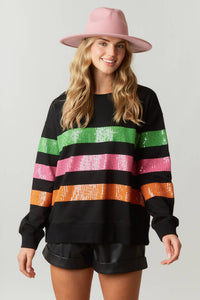 The Jaylene Multicolor Sequin Stripe Sweatshirt