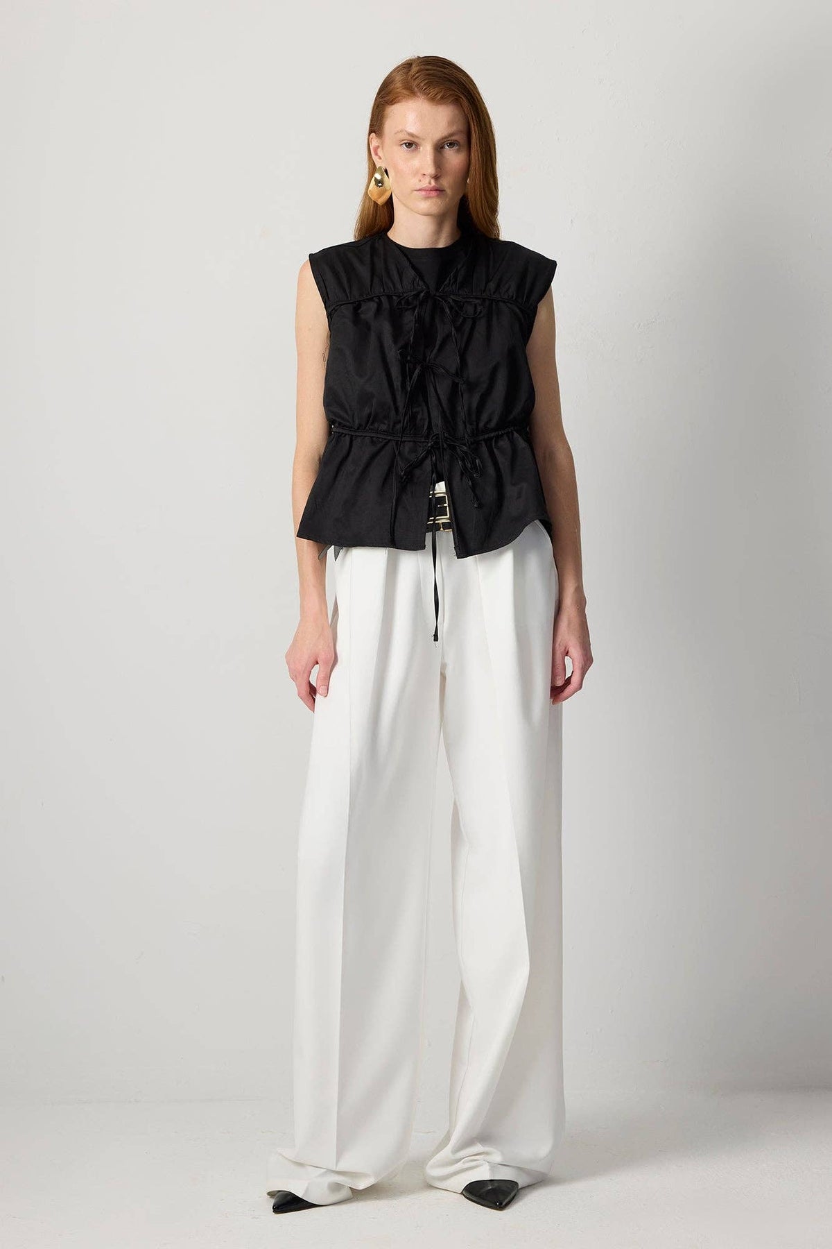 Drawstring Tie-Waist Utility Vest - Cotton Blend