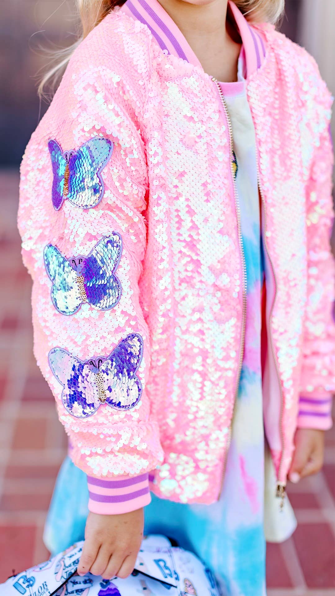 Girls Cotton Candy Pink Sequin Bomber Jacket