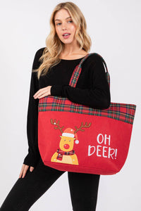 Christmas Oh Deer Reindeer Felt Tote Bag