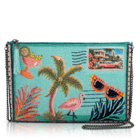 Coastal Notes Tropical Postcard Beaded Crossbody Handbag