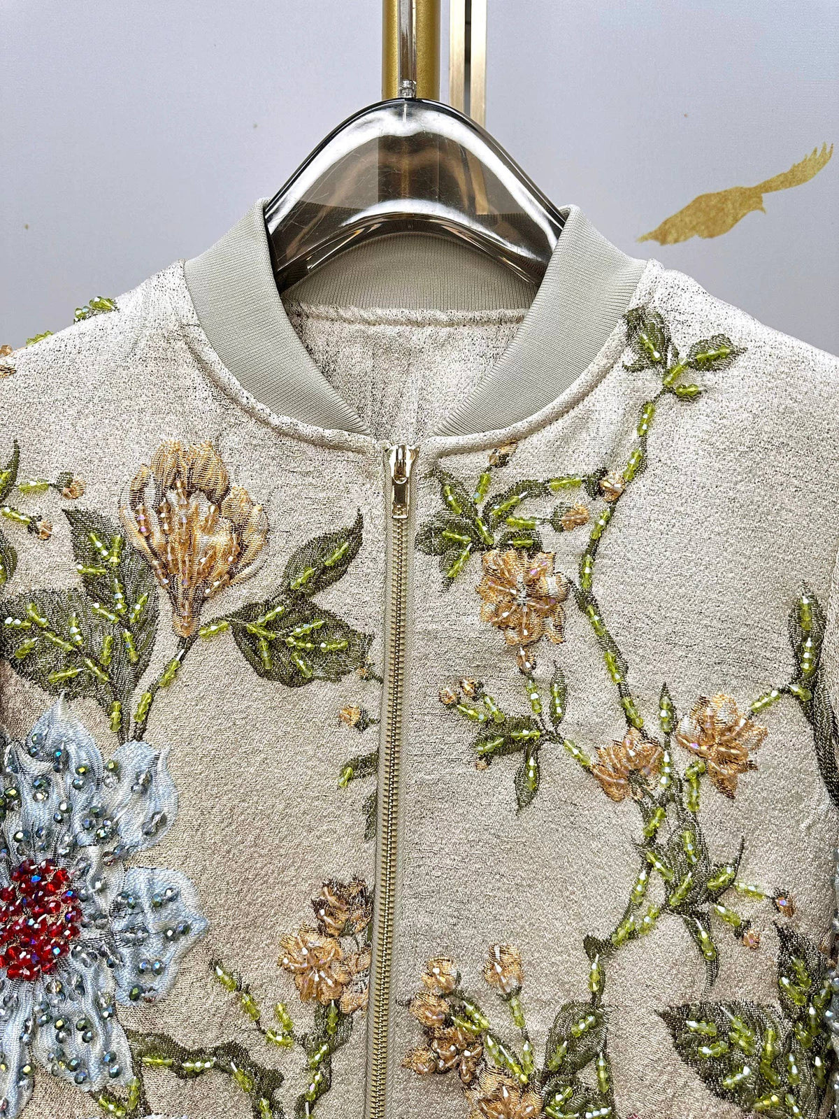 Embroidered Beaded Bomber Jacket